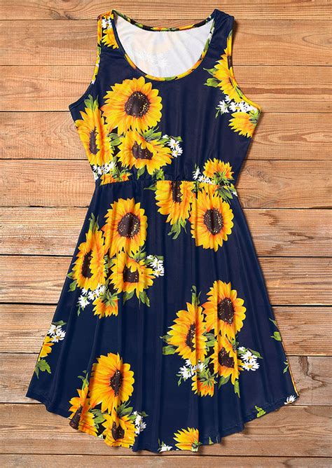 sunflower sleeveless mini dress navy blue bellelily