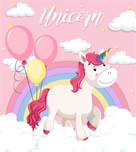 Free Vector Unicorn Lay On The Cloud On Colorful Pastel Sky Background