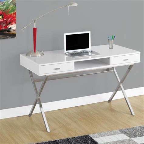 Monarch Specialties Contemporary Glossy White Writing Desk In The Desks