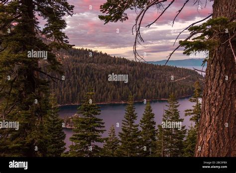 Sunset Over Emerald Bay Seen From Inspiration Point In Lake Tahoe Stock