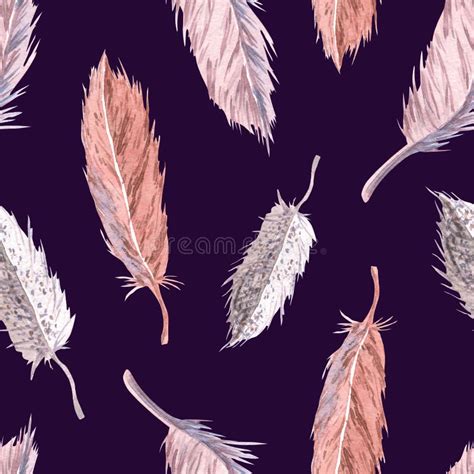Seamless Pattern With Watercolor Feathers Hand Drawn Illustration