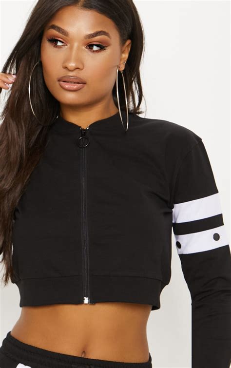 Black Zip Up Crop Jacket Coats And Jackets Prettylittlething