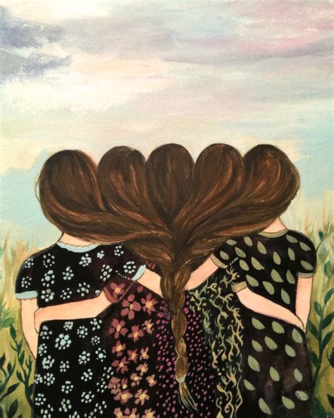 Five Sisters Best Friends With Brown Hair Art Print Etsy