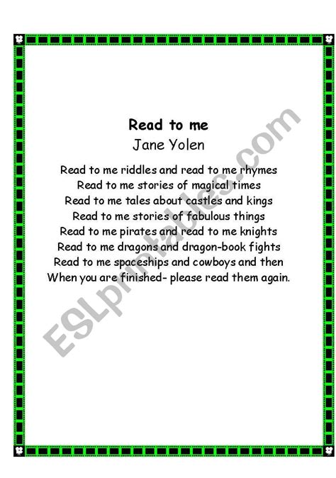 24 Poems About Reading Esl Worksheet By Dk7711
