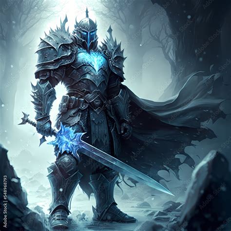 Ilustracja Stock Fantasy Concept Art Of An Ice Knight Holding A Sword