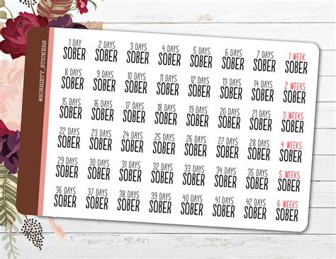 Sobriety Tracker Planner Stickers Bw1 Encouragement Days Etsy Canada