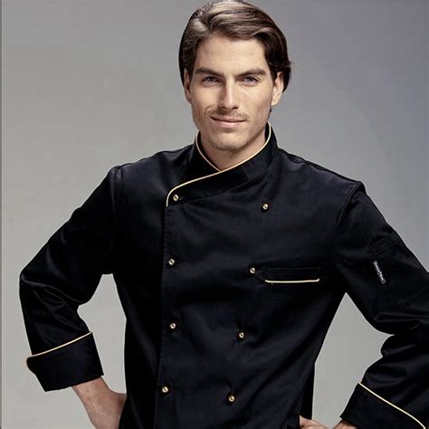 Spring Long Sleeve Cotton Black French Chef Coat Restaurant Durable And