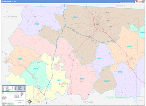 Surry County Nc Wall Map Color Cast Style By Marketmaps Mapsales
