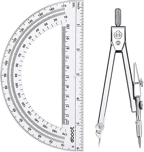 Student Geometry Math Set Drawing Compass And 6 Inch Clear Swing Arm