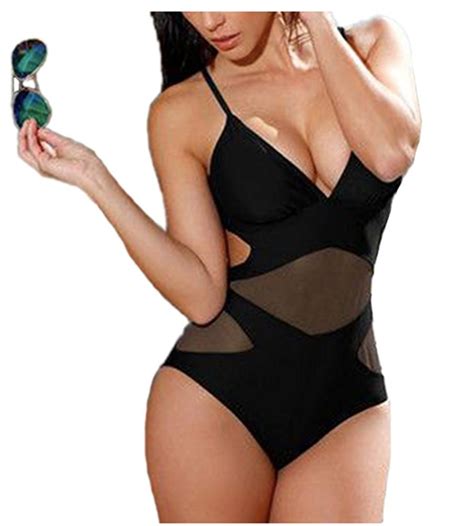 one piece swimsuit mesh swimwear push up high waist mesh one piece bathing suit black mesh