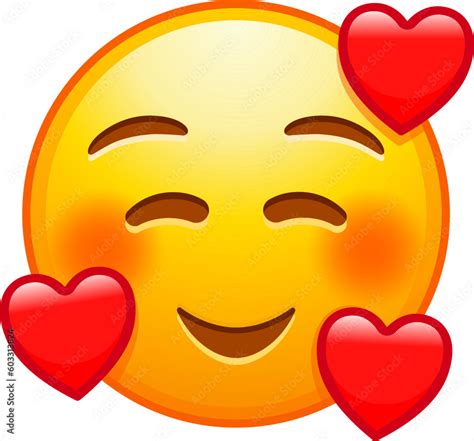 Top Quality Emoticon In Love Emoji Smiling Emoticon With Three Hearts