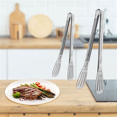 Kitchen Tong Set For Cooking Stainless Steel Tongs Toaster Salad 2pcs
