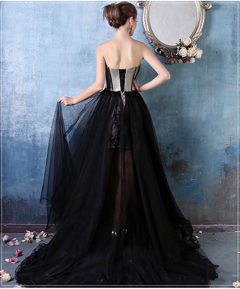 Detachable Skirt Black Tulle Sweetheart Two Pieces Appliques Lace Prom