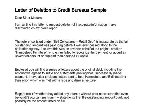 sample letter  credit bureau  remove paid collection