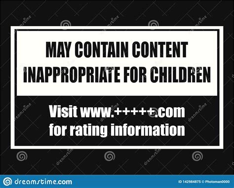 Inappropriate Content For Children Caution Plate Stock Vector
