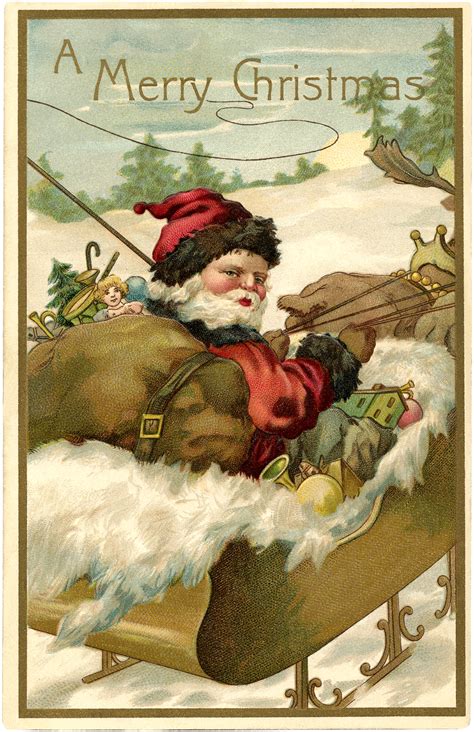 Fantastic Vintage Santa With Sleigh Image The Graphics Fairy