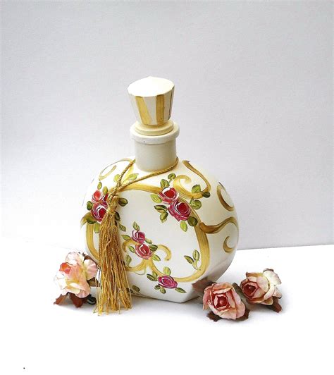 Painted Large Decorative Perfume Bottle Pink Rose Romantic Etsy