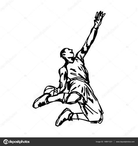 Basketball Player Making Slam Dunk Vector Illustration Sketch Hand
