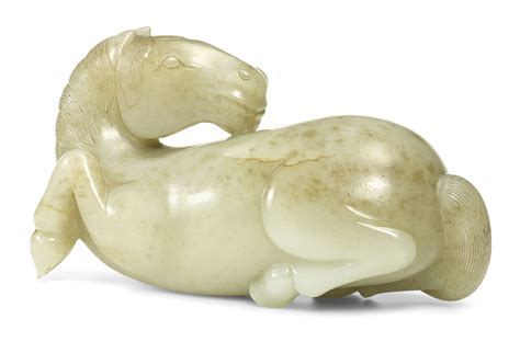 A Rare Pale Celadon Mottled Jade Horse Qing Dynasty Yongzheng