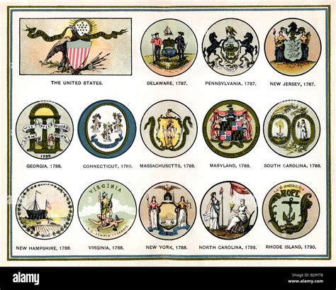 Seals Of Us And Original 13 States Stock Photo Alamy