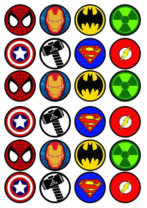 Superhero Edible Wafer Rice Paper Cake Cupcake Toppers X 24 Festa De