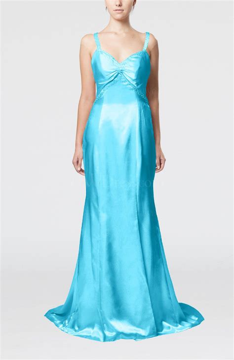 turquoise sexy sheath thick straps criss cross straps pleated evening dresses