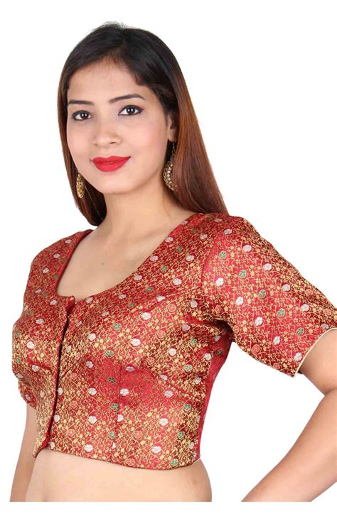 maroon indian ready made saree blouse in brocade fabric top choli ideal contrast match london