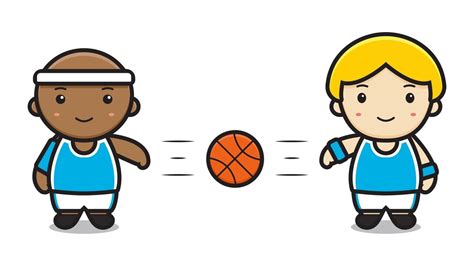 Cute Two Boys Playing Basketball Passing 2084191 Vector Art At Vecteezy