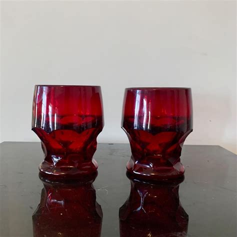 Vintage 1970s Viking Georgian Ruby Red Drinking Glasses Set Etsy