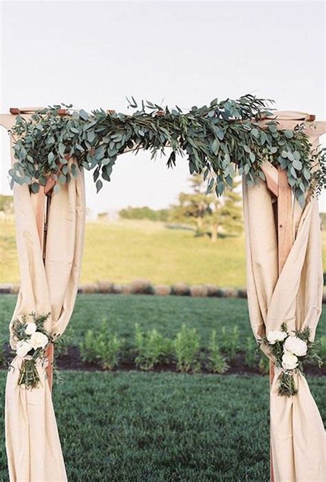 Outdoor Wedding Arch Ideas With Garland And Fabric Eucalyptus Wedding