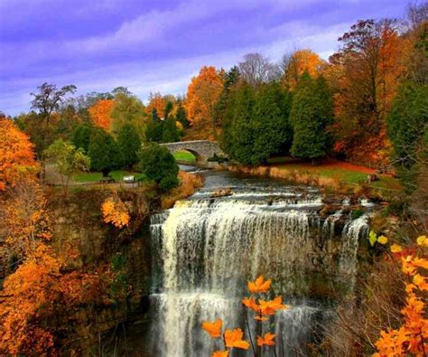 Beautiful Fall Colors With Waterfall Falls Beautiful