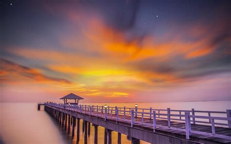 Ocean Pier Sunset Hd Nature 4k Wallpapers Images Backgrounds