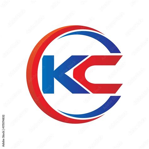 Kc Logo Vector Modern Initial Swoosh Circle Blue And Red Stock Vector