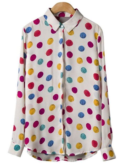 Off Colorful Polka Dot Long Sleeve Shirt In White Zaful