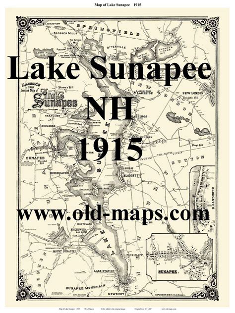 An Old Map With The Name Lake Sunapee In Black And White On It