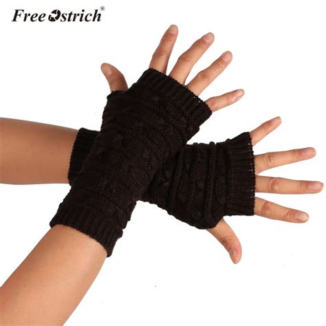 Free Ostrich Gloves Women Knit Mitten Practical Arm Warmer Twist Fingerless Soft Casual Gloves
