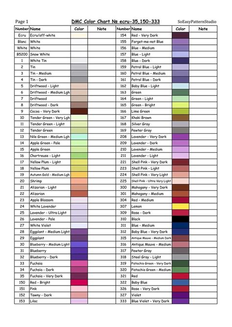 Dmc Floss Color Chart Pdf Download File Dmc Threads Color Shade Chart