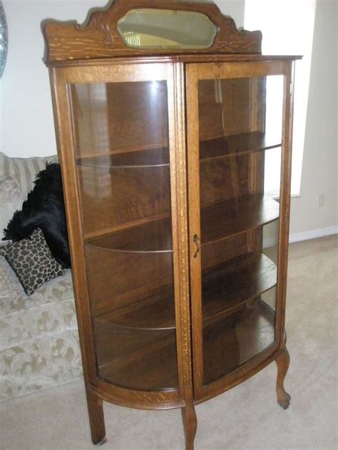 Antique Larkin Co Oak China Cabinet Curved Glass Backsplash Wbeveled