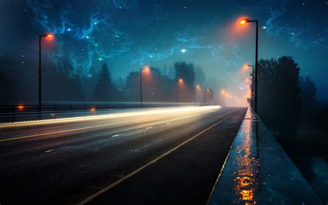 Nebula Space Lighter Lights Road Evening Rain
