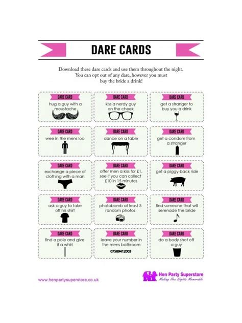 Free Dare Cards Hen Party Game Hen Party Superstore