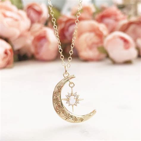 Moon And Star Necklace Opal Necklace Crescent Moon Necklace Star