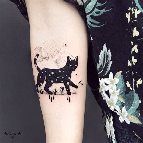 Black Cat And Dotwork Geometry Tattoo By Violettebleunoir Tattoo