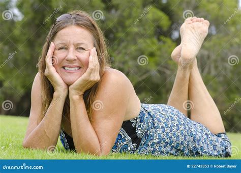 Beautiful Mature Woman Relaxed Rest In Park Stock Image Image Of