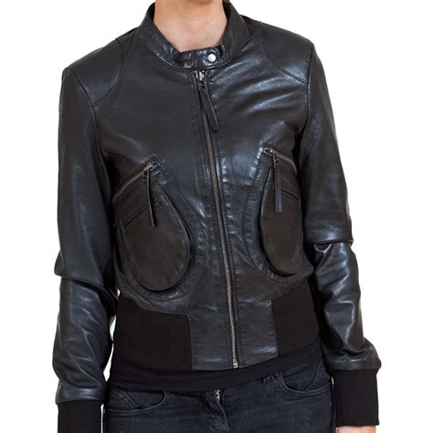 Womens Black Leather Bomber Jacket Leather Jackets Usa