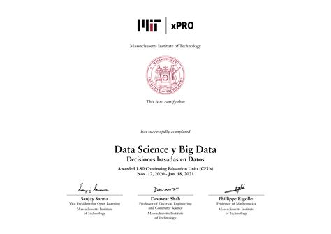 Data Science Y Big Data Decisiones Basadas En Datos • Mit Xpro • Accredible • Certificates