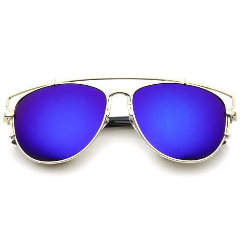Sunglassla Unisex Modern Full Metal Crossbar Open Design Colored Mirror Aviator Sunglasses Gold