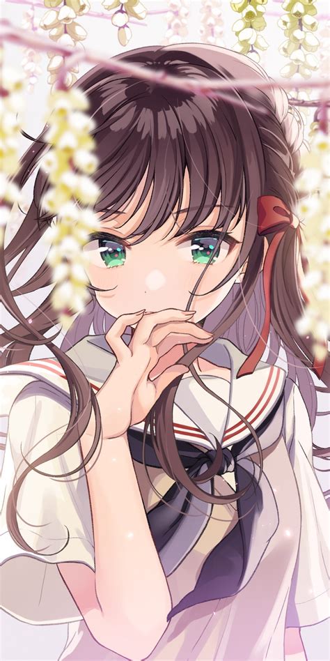 The best gifs are on giphy. Download 1080x2160 Anime Girl, Flowers, Brown Hair, School ...