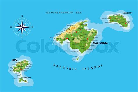 Balearic Islands Physical Map Stock Vector Colourbox
