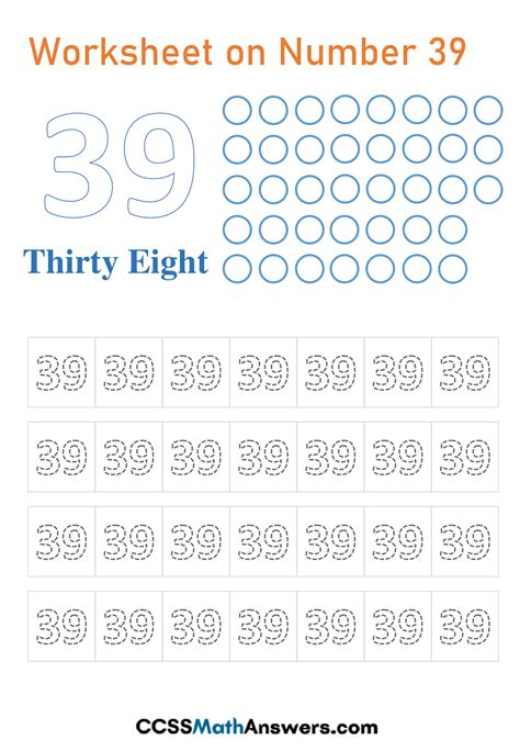 Worksheet on Number 39 | Free Kindergarten Counting, Tracing Number 39