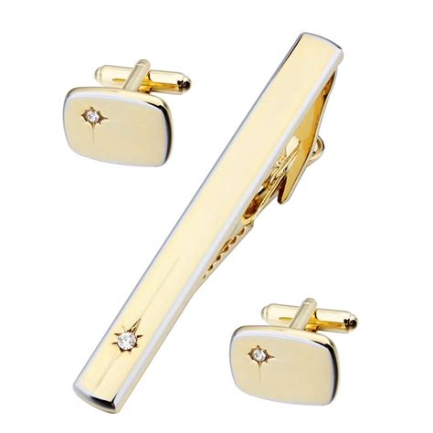 Hawson Jewelry Mens Shirt Golden Tie Pin And Cufflink Set With White